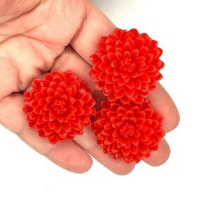 LOT OF 3 Red Flower Rings Bundle - Adjustable - SOLD AS IS